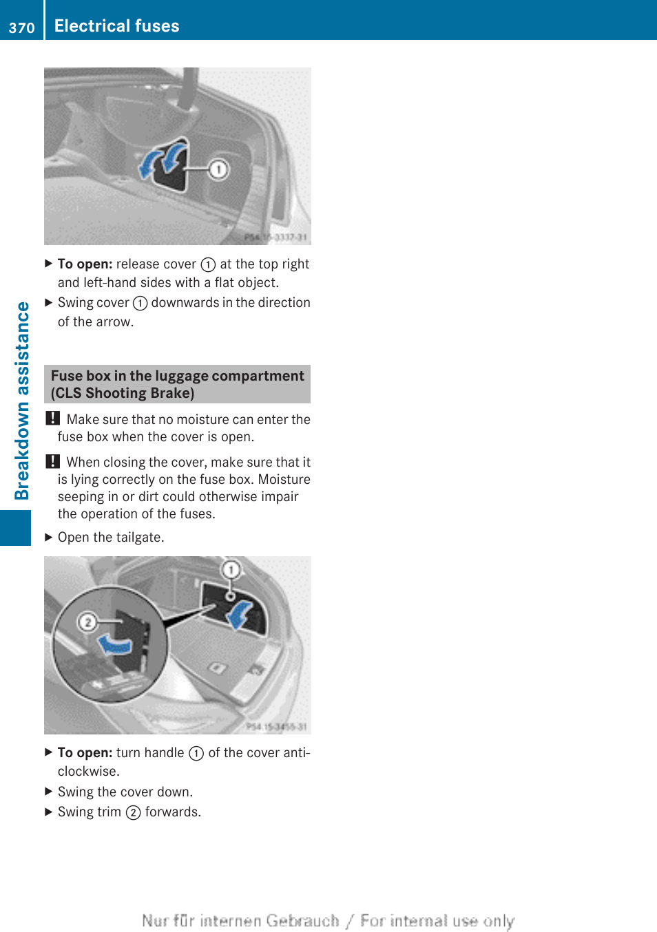 Breakdown assistance, Electrical fuses | Mercedes-Benz 2013 GLS Class User Manual | Page 372 / 424