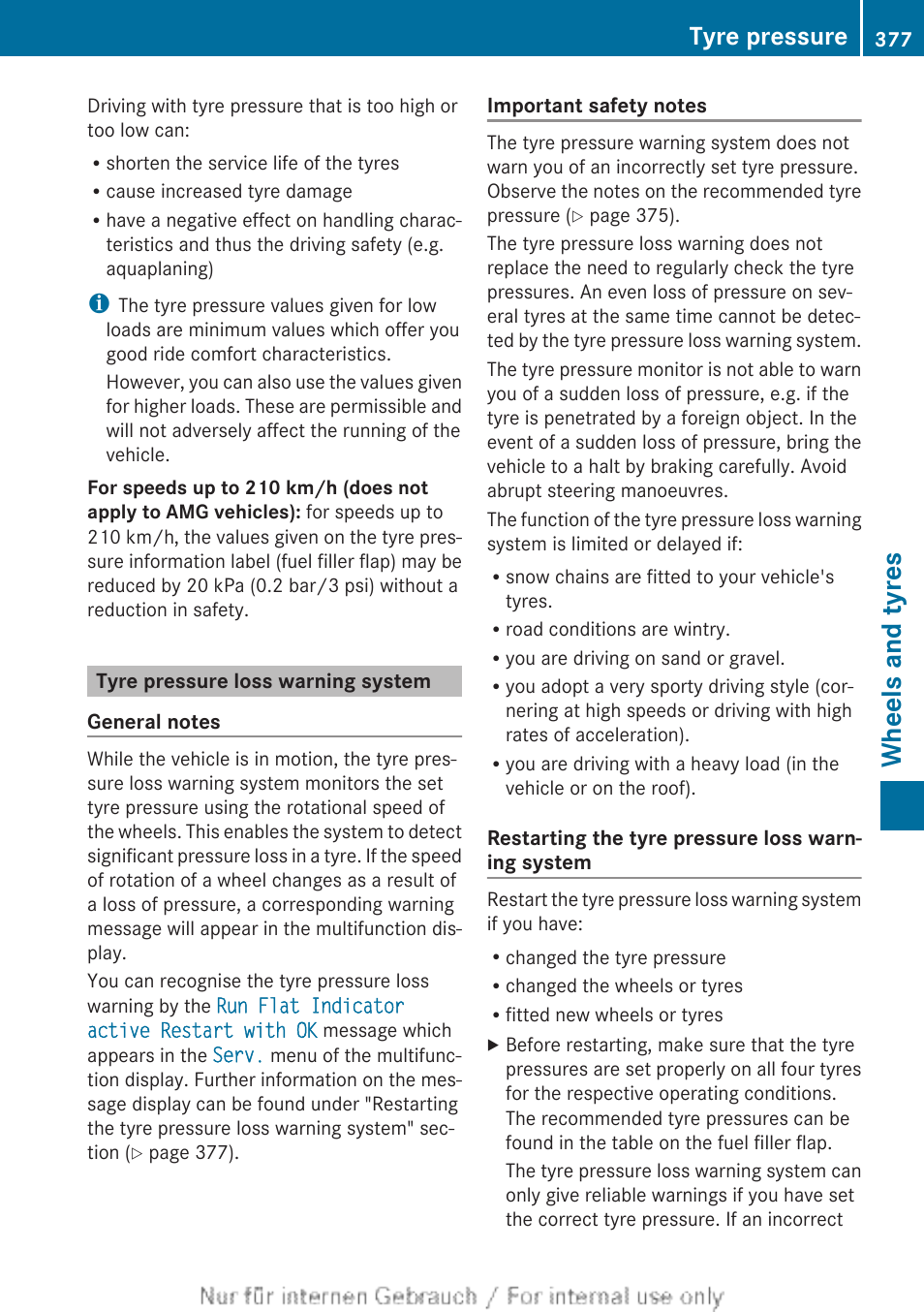 Tyre pressure loss warning system, Pressure is correct, Wheels and tyres | Tyre pressure | Mercedes-Benz 2013 GLS Class User Manual | Page 379 / 424