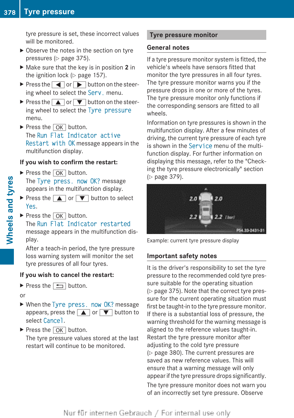 Tyre pressure monitor, Check the tyre pressure, Wheels and tyres | Tyre pressure | Mercedes-Benz 2013 GLS Class User Manual | Page 380 / 424