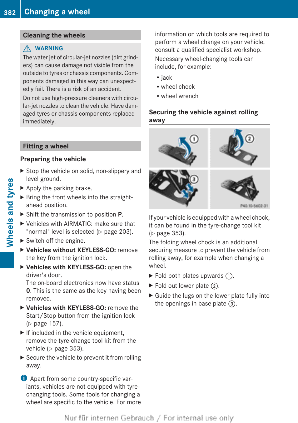 Cleaning the wheels, Fitting a wheel, The "fitting a wheel" section | Wheels and tyres, Changing a wheel | Mercedes-Benz 2013 GLS Class User Manual | Page 384 / 424