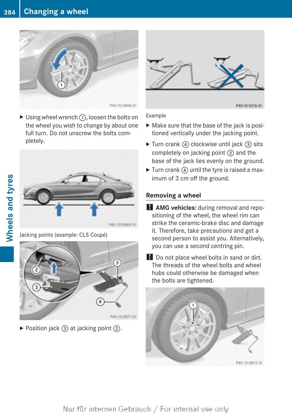 Wheels and tyres, Changing a wheel | Mercedes-Benz 2013 GLS Class User Manual | Page 386 / 424