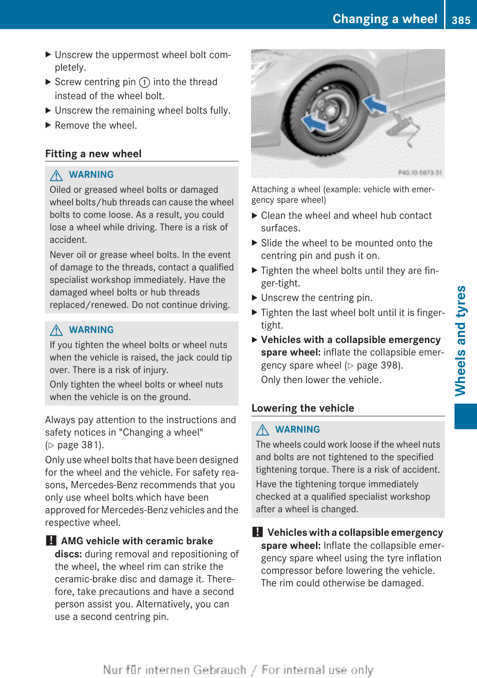 Wheels and tyres, Changing a wheel | Mercedes-Benz 2013 GLS Class User Manual | Page 387 / 424