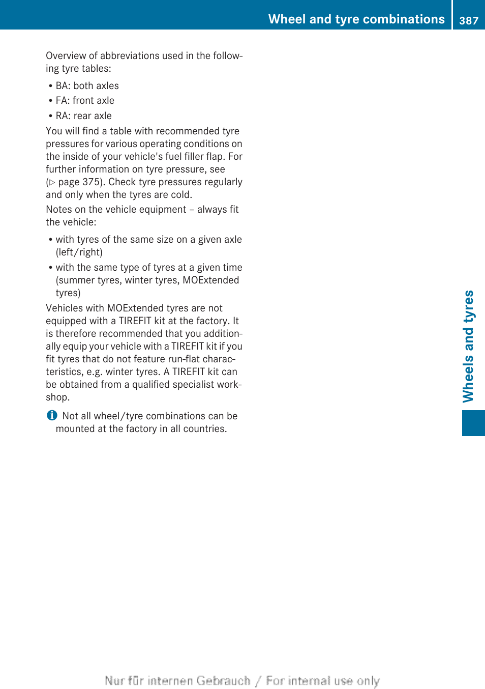 Wheels and tyres, Wheel and tyre combinations | Mercedes-Benz 2013 GLS Class User Manual | Page 389 / 424