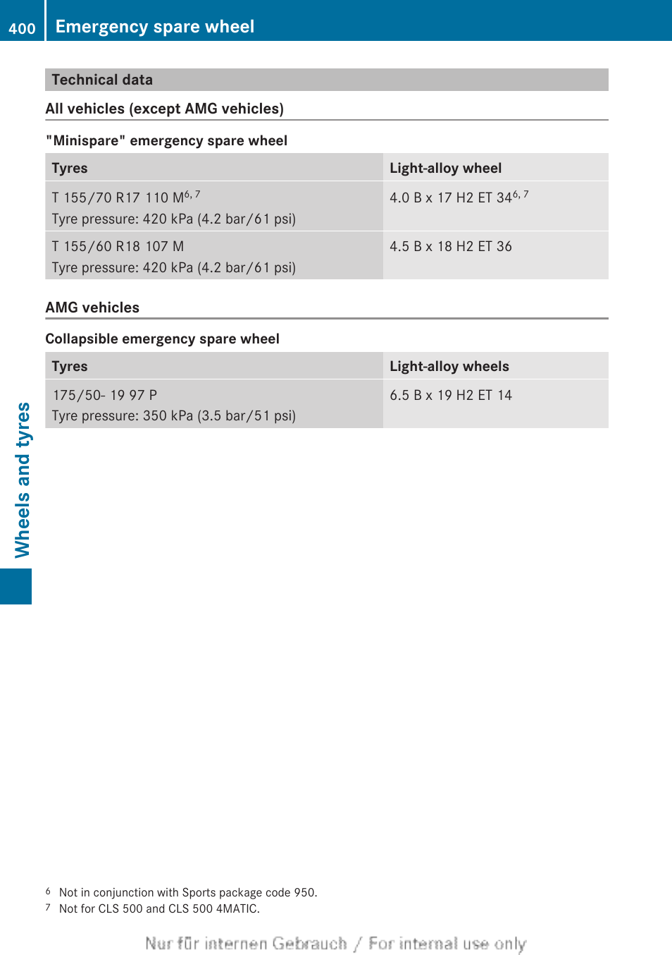 Technical data, Under "technical data, Wheels and tyres | Emergency spare wheel | Mercedes-Benz 2013 GLS Class User Manual | Page 402 / 424