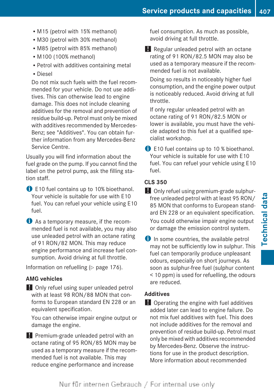 Technical data, Service products and capacities | Mercedes-Benz 2013 GLS Class User Manual | Page 409 / 424