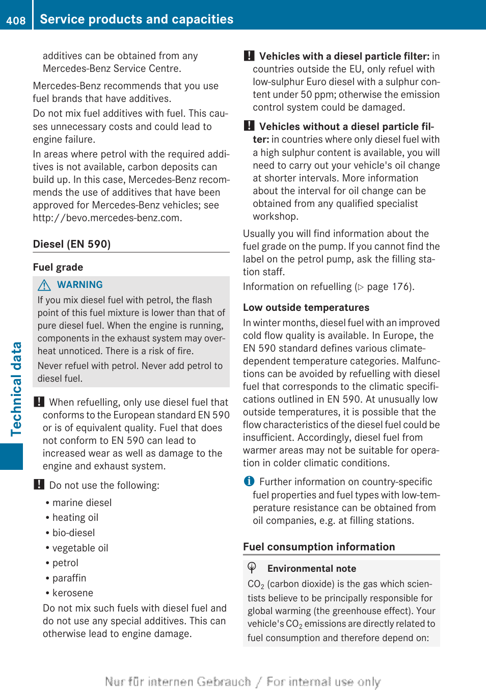 Technical data, Service products and capacities | Mercedes-Benz 2013 GLS Class User Manual | Page 410 / 424