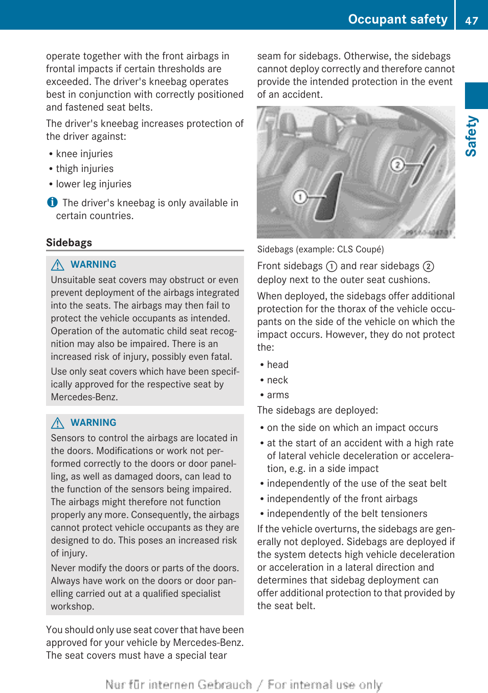 Safety, Occupant safety | Mercedes-Benz 2013 GLS Class User Manual | Page 49 / 424