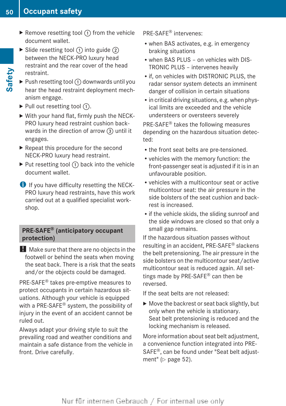 Pre-safe® (anticipatory occupant protection), Safety, Occupant safety | Mercedes-Benz 2013 GLS Class User Manual | Page 52 / 424