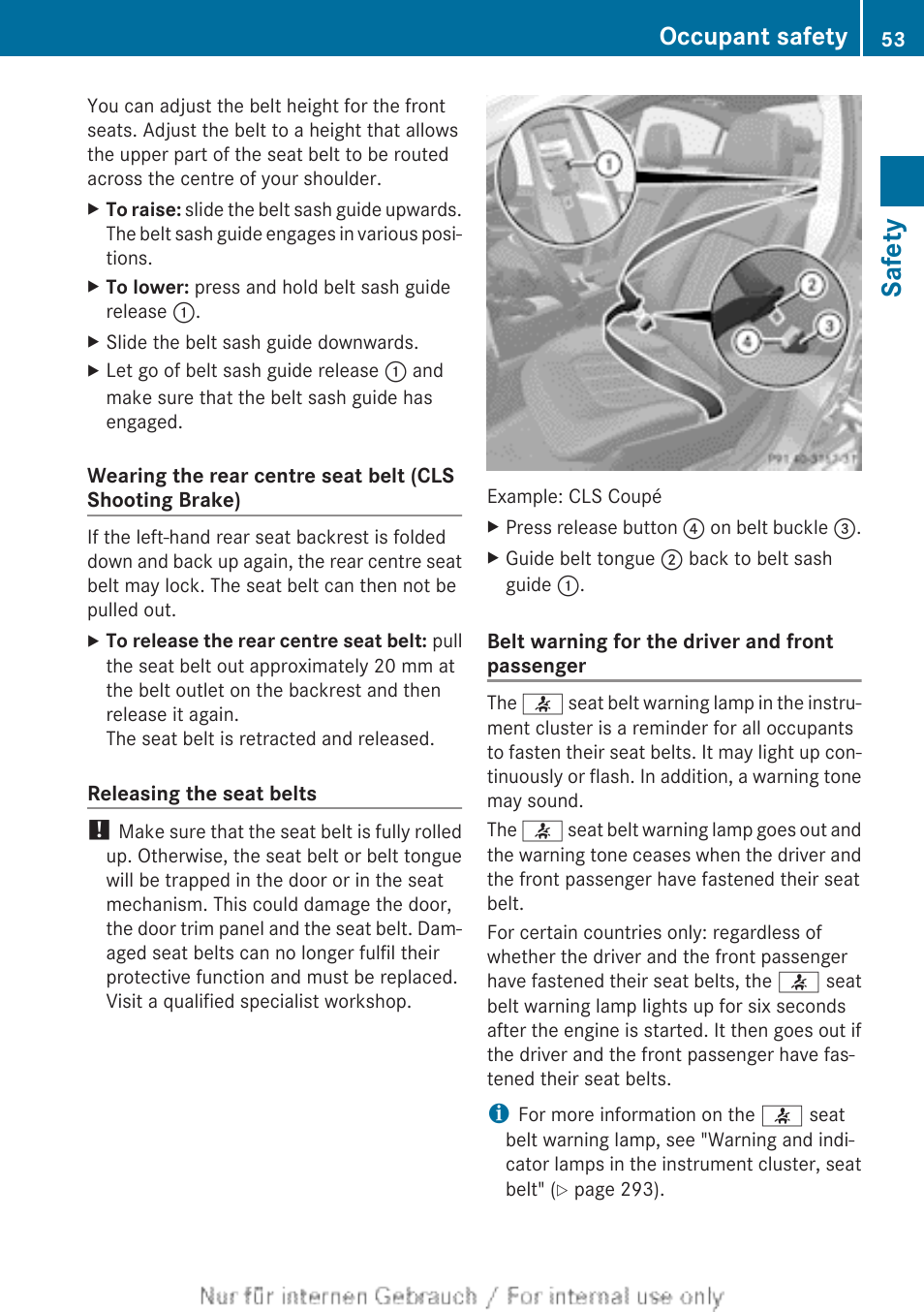 Belts, Safety, Occupant safety | Mercedes-Benz 2013 GLS Class User Manual | Page 55 / 424