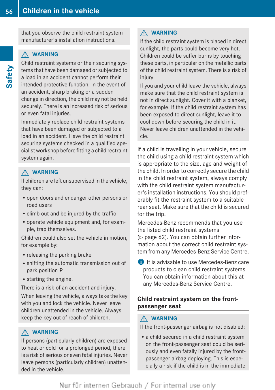 Safety, Children in the vehicle | Mercedes-Benz 2013 GLS Class User Manual | Page 58 / 424