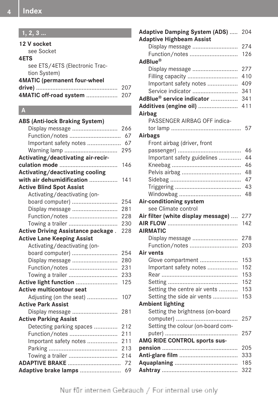 Index | Mercedes-Benz 2013 GLS Class User Manual | Page 6 / 424