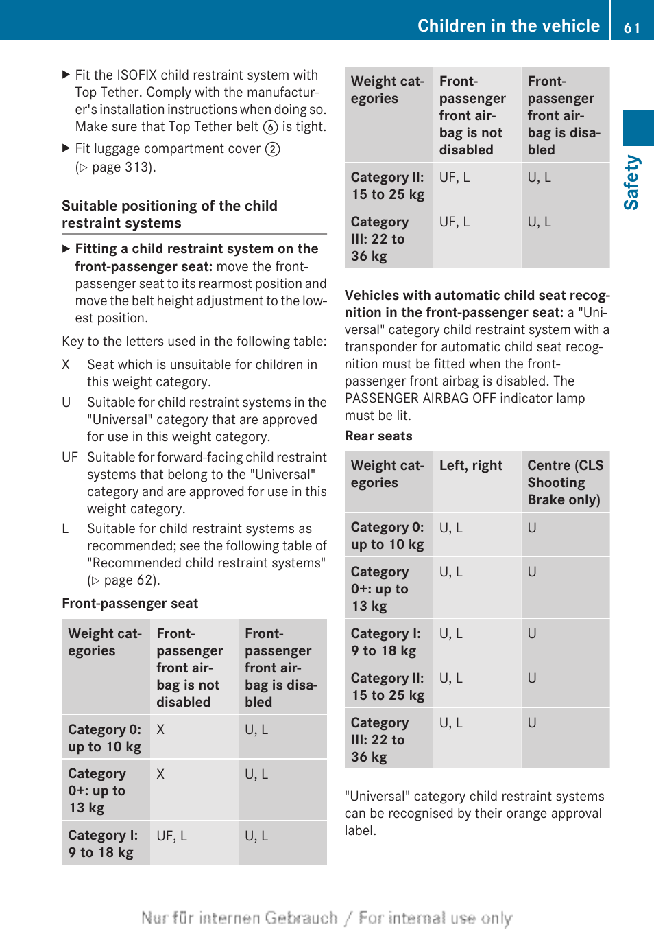 Safety, Children in the vehicle | Mercedes-Benz 2013 GLS Class User Manual | Page 63 / 424