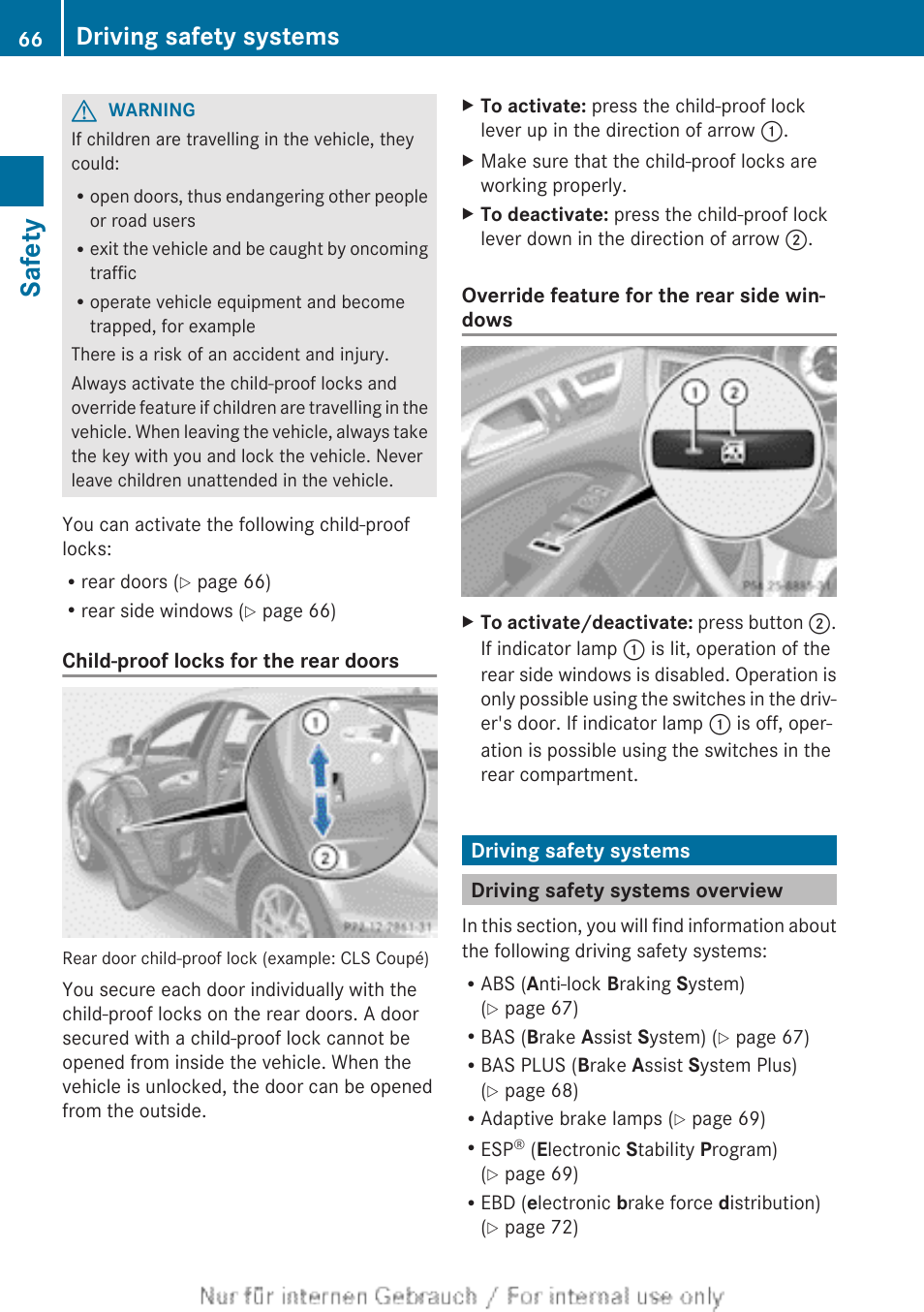 Driving safety systems, Driving safety systems overview, Safety | Mercedes-Benz 2013 GLS Class User Manual | Page 68 / 424