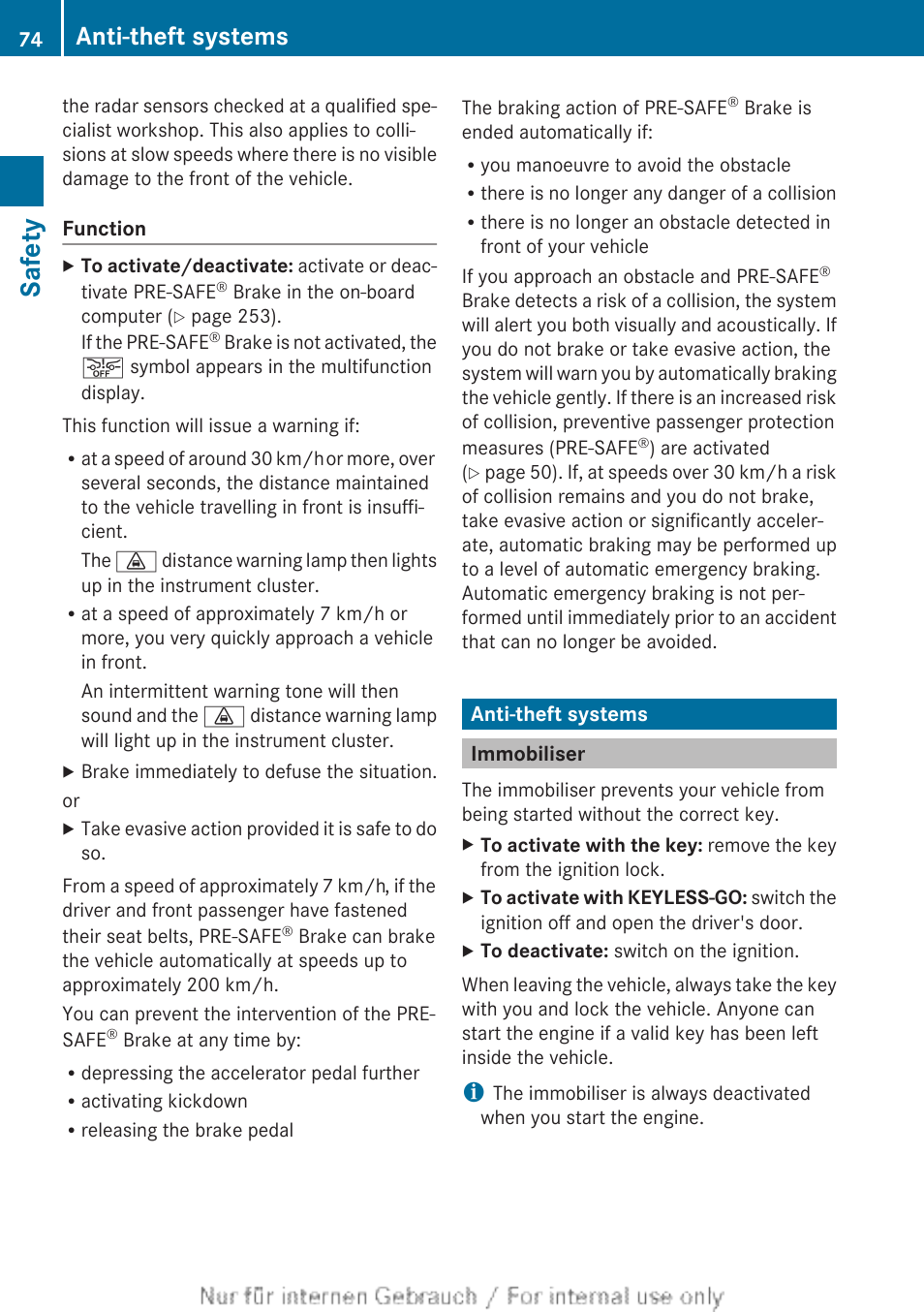 Anti-theft systems, Immobiliser, Safety | Mercedes-Benz 2013 GLS Class User Manual | Page 76 / 424