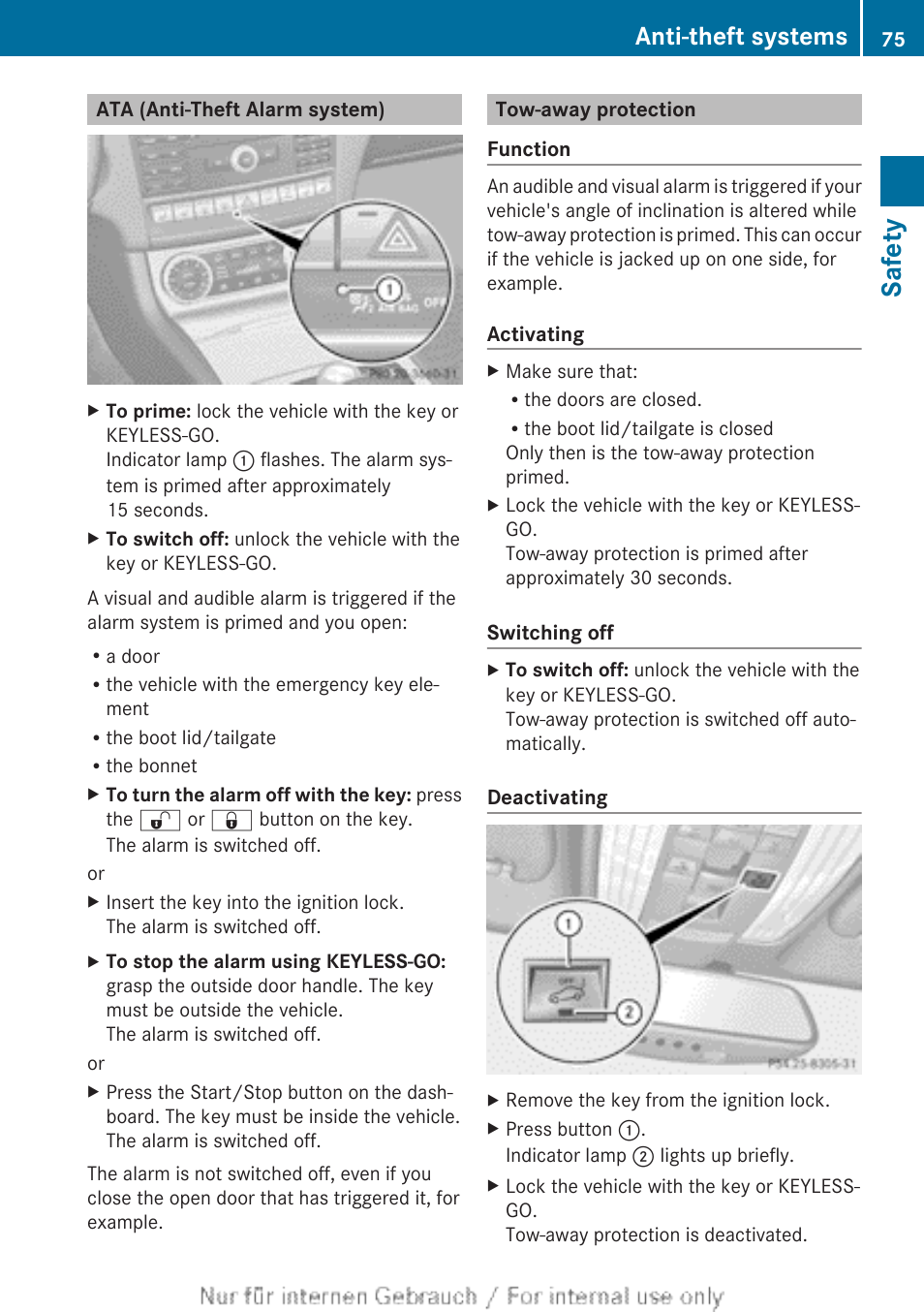 Ata (anti-theft alarm system), Tow-away protection, Safety | Anti-theft systems | Mercedes-Benz 2013 GLS Class User Manual | Page 77 / 424