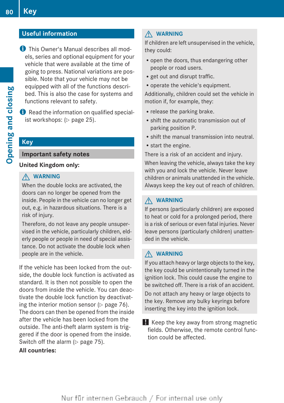 Opening and closing, Useful information, Important safety notes | Useful information key | Mercedes-Benz 2013 GLS Class User Manual | Page 82 / 424