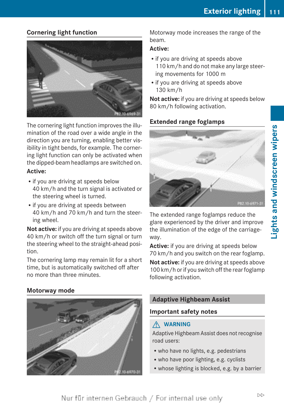 Adaptive highbeam assist, Lights and windscreen wipers, Exterior lighting | Mercedes-Benz 2013 CLA Class User Manual | Page 113 / 352