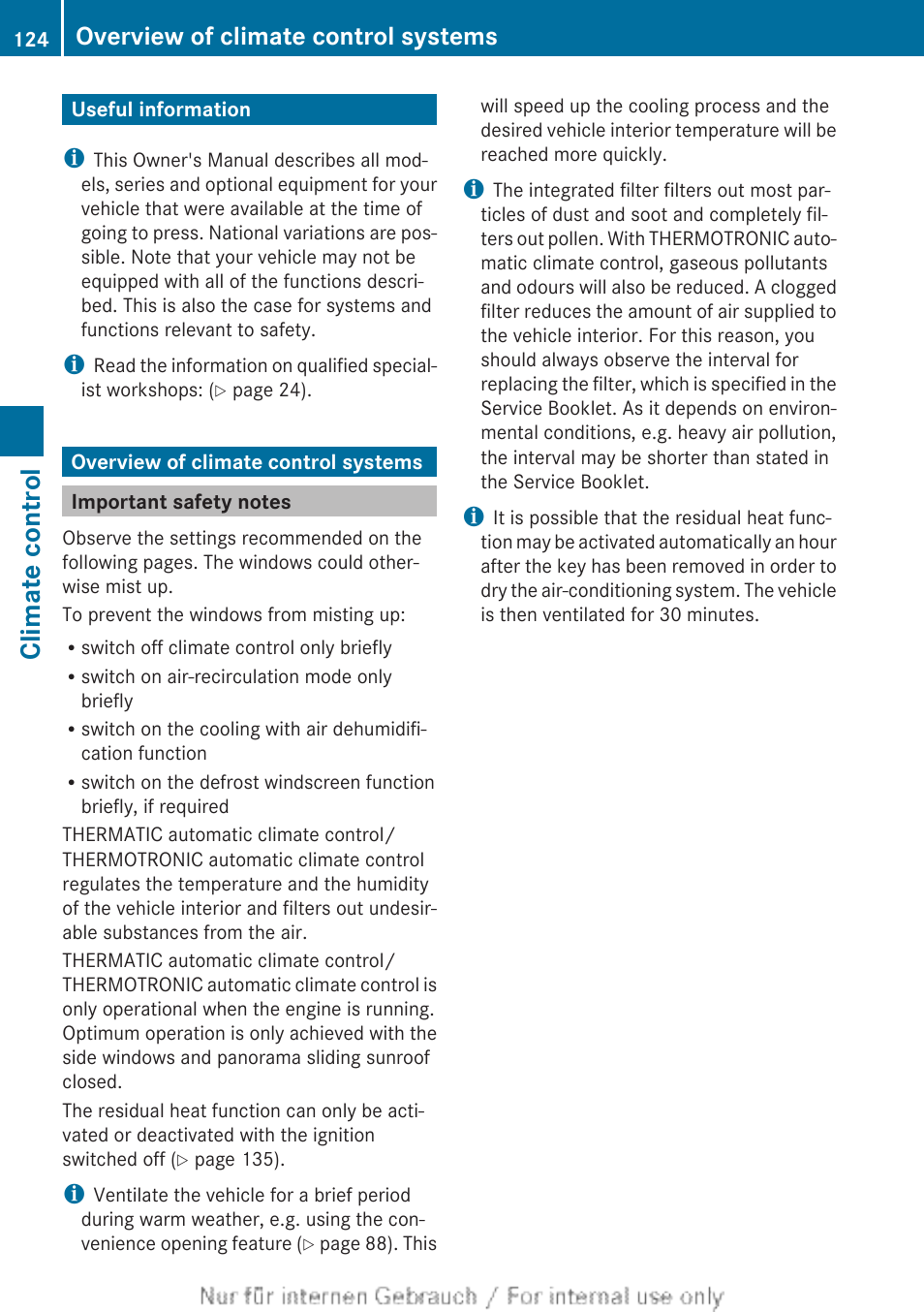 Climate control, Useful information, Overview of climate control systems | Important safety notes, Useful information overview of climate control sys, Tems | Mercedes-Benz 2013 CLA Class User Manual | Page 126 / 352