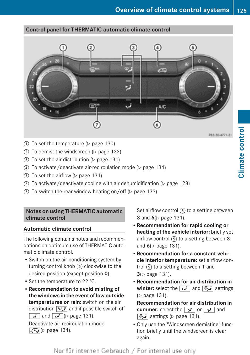 Notes on using thermatic automatic climate control, Climate control, Overview of climate control systems | Mercedes-Benz 2013 CLA Class User Manual | Page 127 / 352