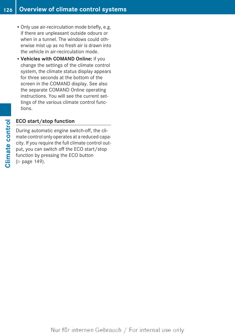 Climate control, Overview of climate control systems | Mercedes-Benz 2013 CLA Class User Manual | Page 128 / 352