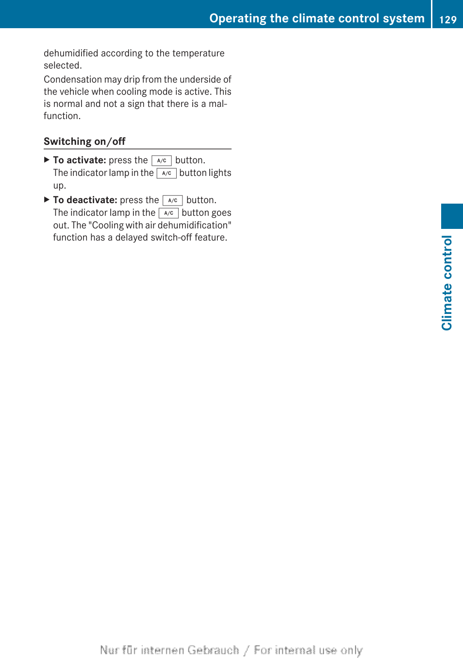 Climate control, Operating the climate control system | Mercedes-Benz 2013 CLA Class User Manual | Page 131 / 352