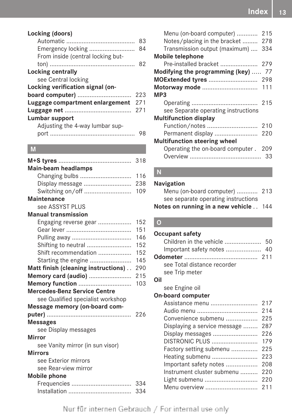 Index | Mercedes-Benz 2013 CLA Class User Manual | Page 15 / 352