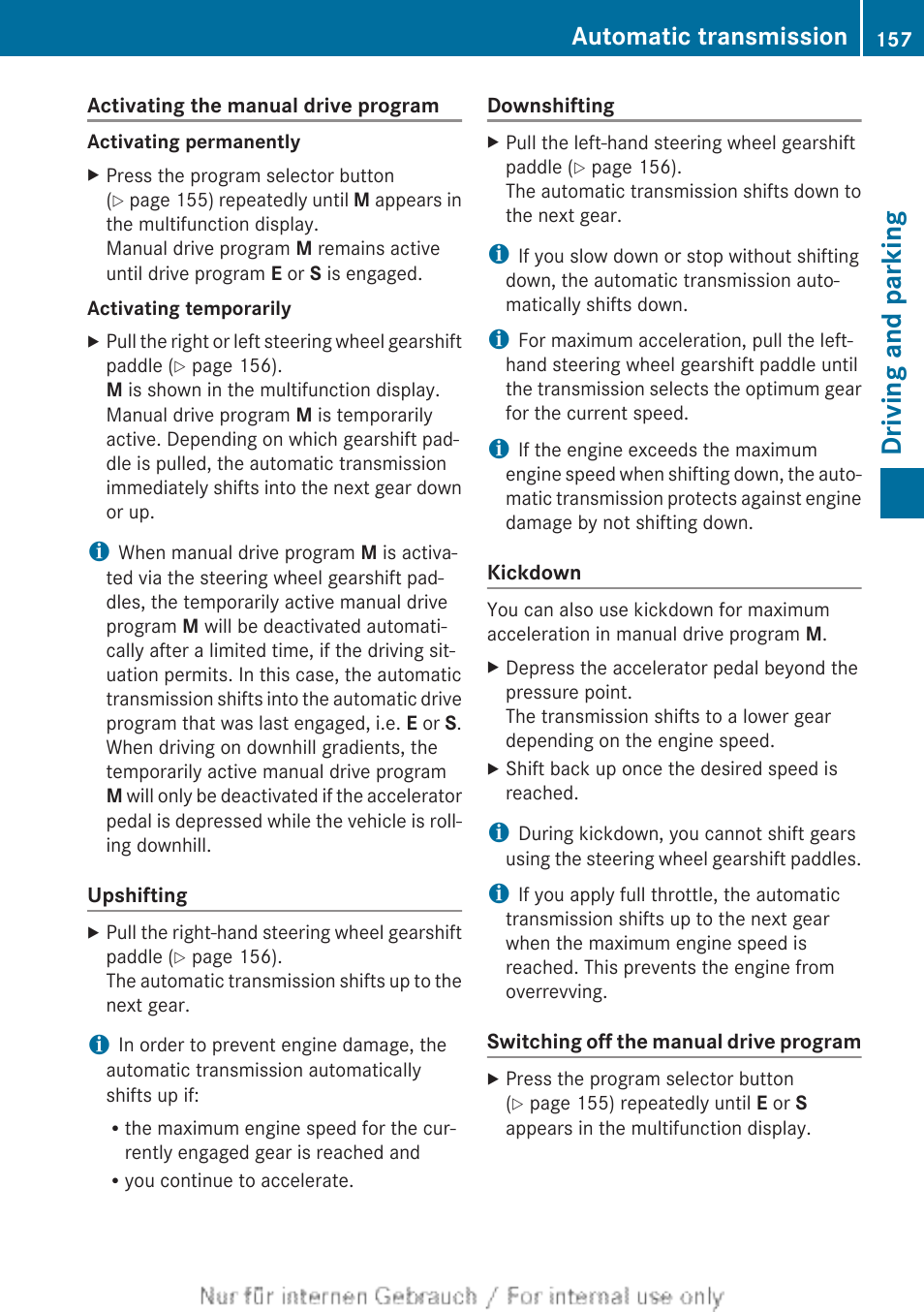 Driving and parking, Automatic transmission | Mercedes-Benz 2013 CLA Class User Manual | Page 159 / 352