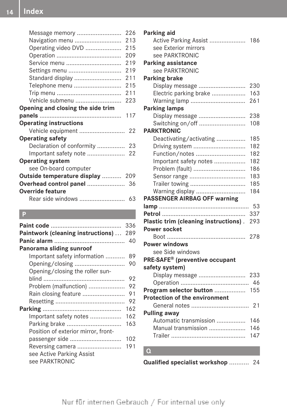 Index | Mercedes-Benz 2013 CLA Class User Manual | Page 16 / 352