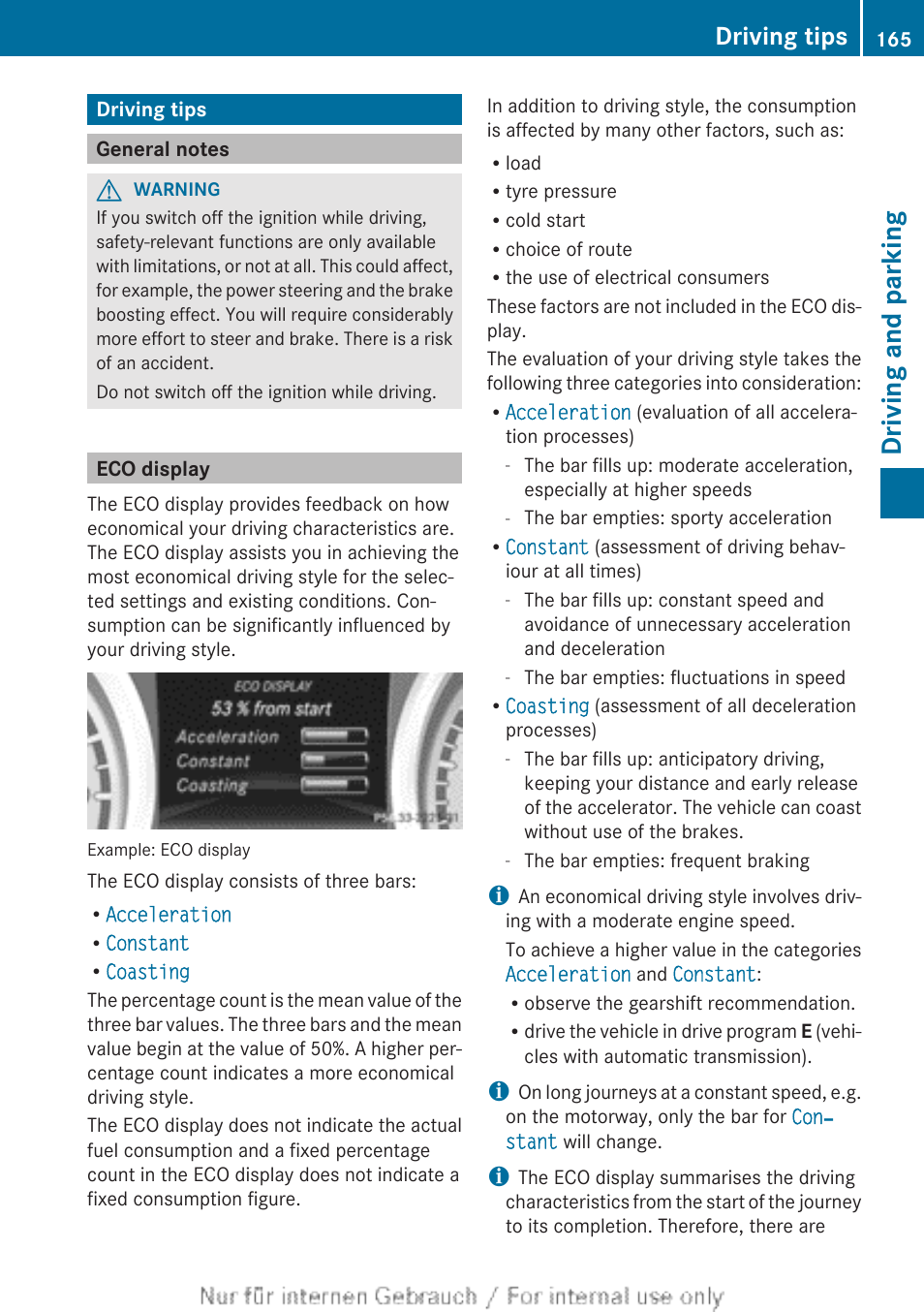 Driving tips, General notes, Eco display | Driving and parking | Mercedes-Benz 2013 CLA Class User Manual | Page 167 / 352