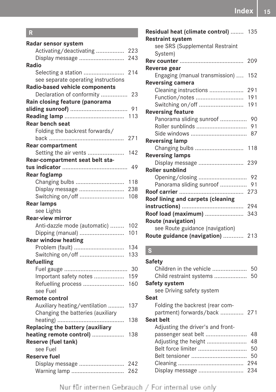 Index | Mercedes-Benz 2013 CLA Class User Manual | Page 17 / 352