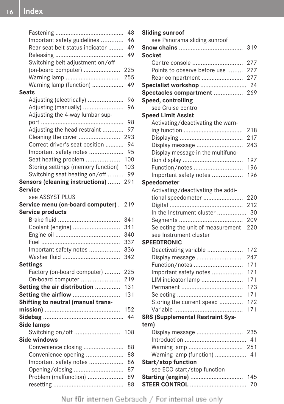 Index | Mercedes-Benz 2013 CLA Class User Manual | Page 18 / 352