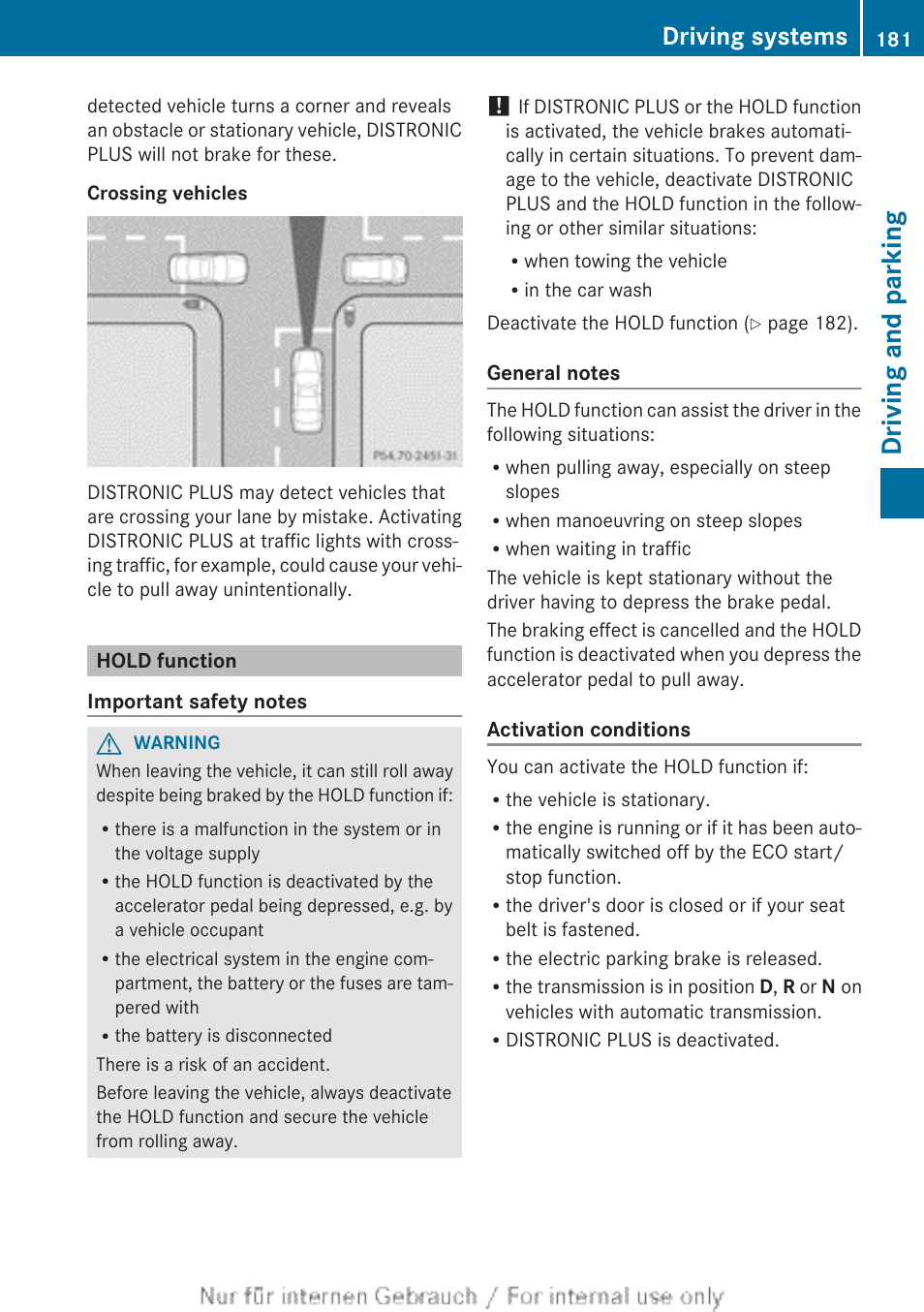 Hold function, Function, Deactivate the hold function | Driving and parking, Driving systems | Mercedes-Benz 2013 CLA Class User Manual | Page 183 / 352