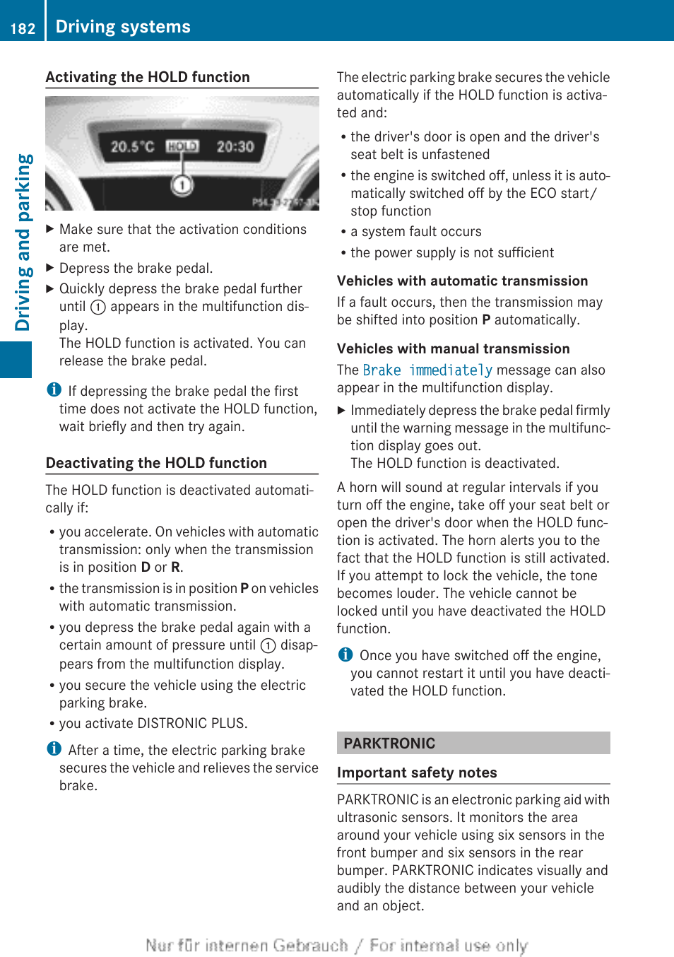 Parktronic, Driving and parking, Driving systems | Mercedes-Benz 2013 CLA Class User Manual | Page 184 / 352