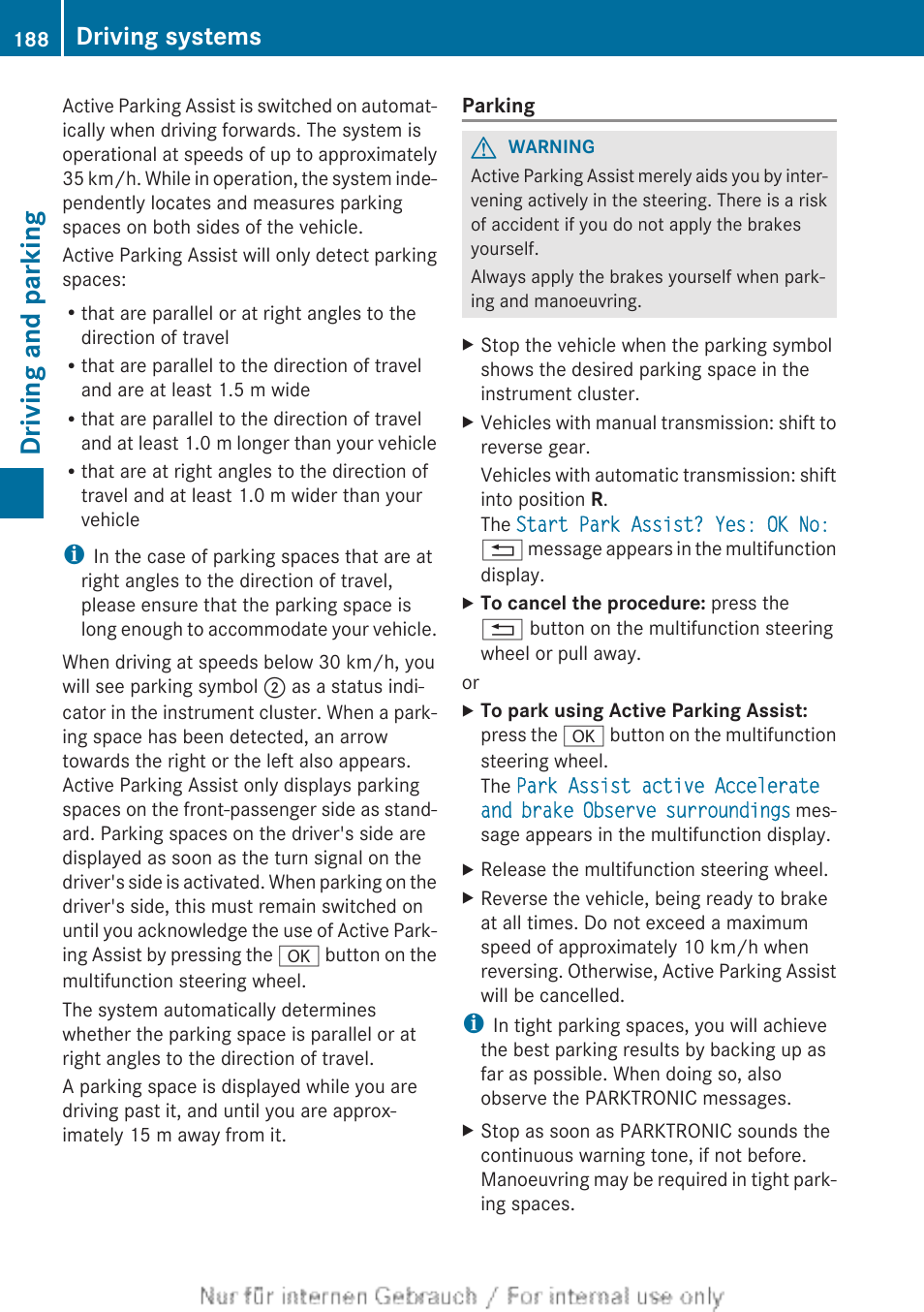 Driving and parking, Driving systems | Mercedes-Benz 2013 CLA Class User Manual | Page 190 / 352