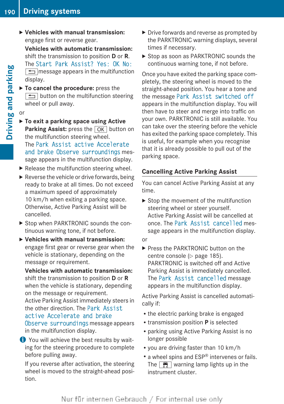 Driving and parking, Driving systems | Mercedes-Benz 2013 CLA Class User Manual | Page 192 / 352