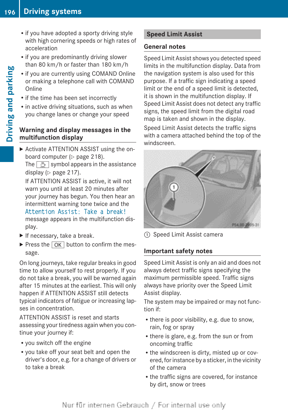 Speed limit assist, Driving and parking, Driving systems | Mercedes-Benz 2013 CLA Class User Manual | Page 198 / 352