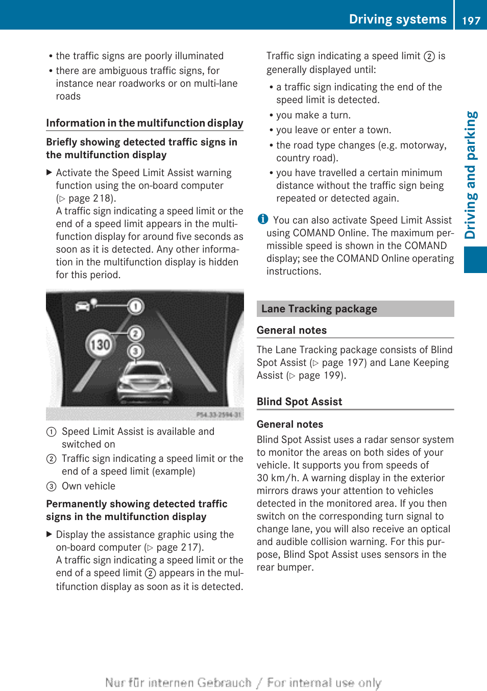 Lane tracking package, Driving and parking, Driving systems | Mercedes-Benz 2013 CLA Class User Manual | Page 199 / 352