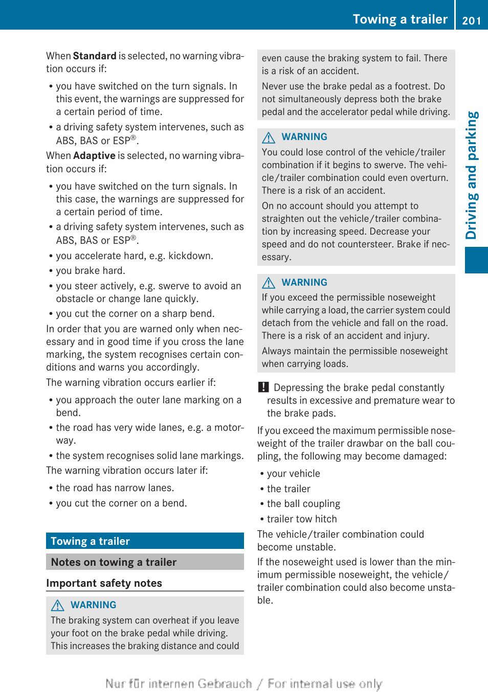 Towing a trailer, Notes on towing a trailer, Driving and parking | Mercedes-Benz 2013 CLA Class User Manual | Page 203 / 352