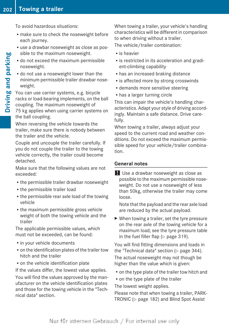 Driving and parking, Towing a trailer | Mercedes-Benz 2013 CLA Class User Manual | Page 204 / 352