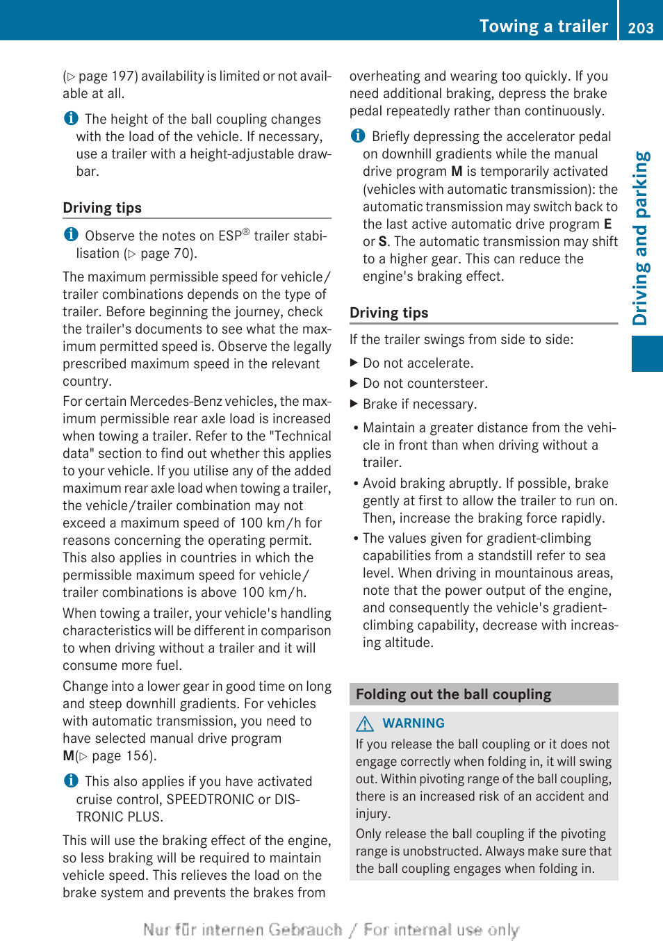 Folding out the ball coupling, Driving and parking, Towing a trailer | Mercedes-Benz 2013 CLA Class User Manual | Page 205 / 352