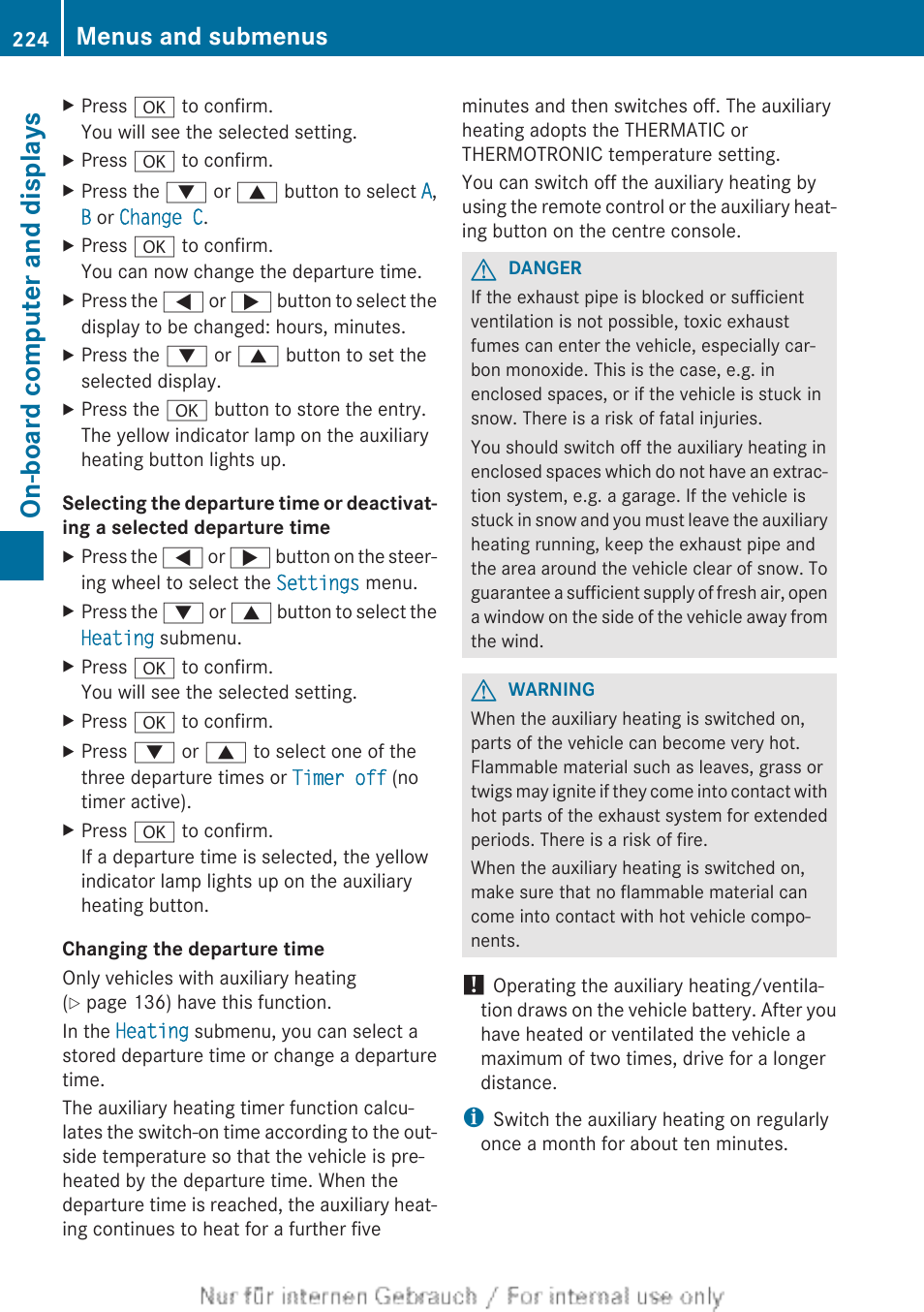 May be preselected, On-board computer and displays, Menus and submenus | Mercedes-Benz 2013 CLA Class User Manual | Page 226 / 352