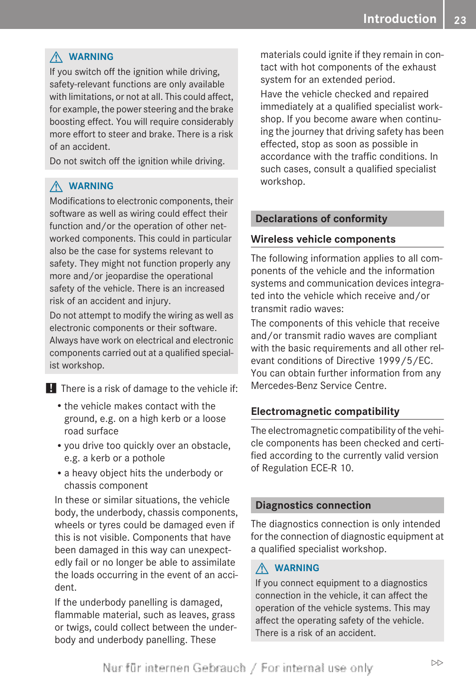 Declarations of conformity, Diagnostics connection, Introduction | Mercedes-Benz 2013 CLA Class User Manual | Page 25 / 352