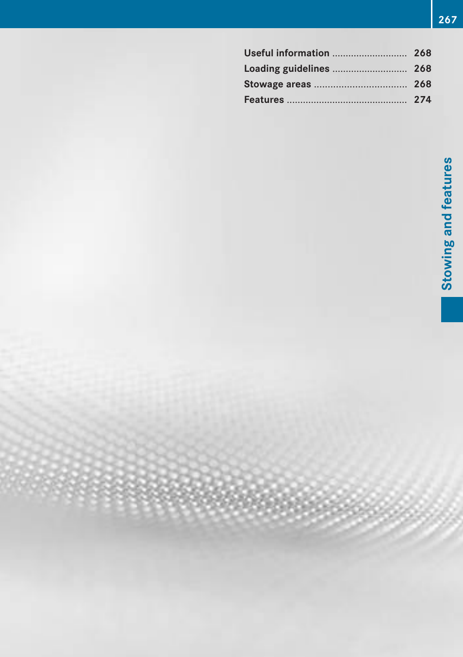 Stowing and features | Mercedes-Benz 2013 CLA Class User Manual | Page 269 / 352