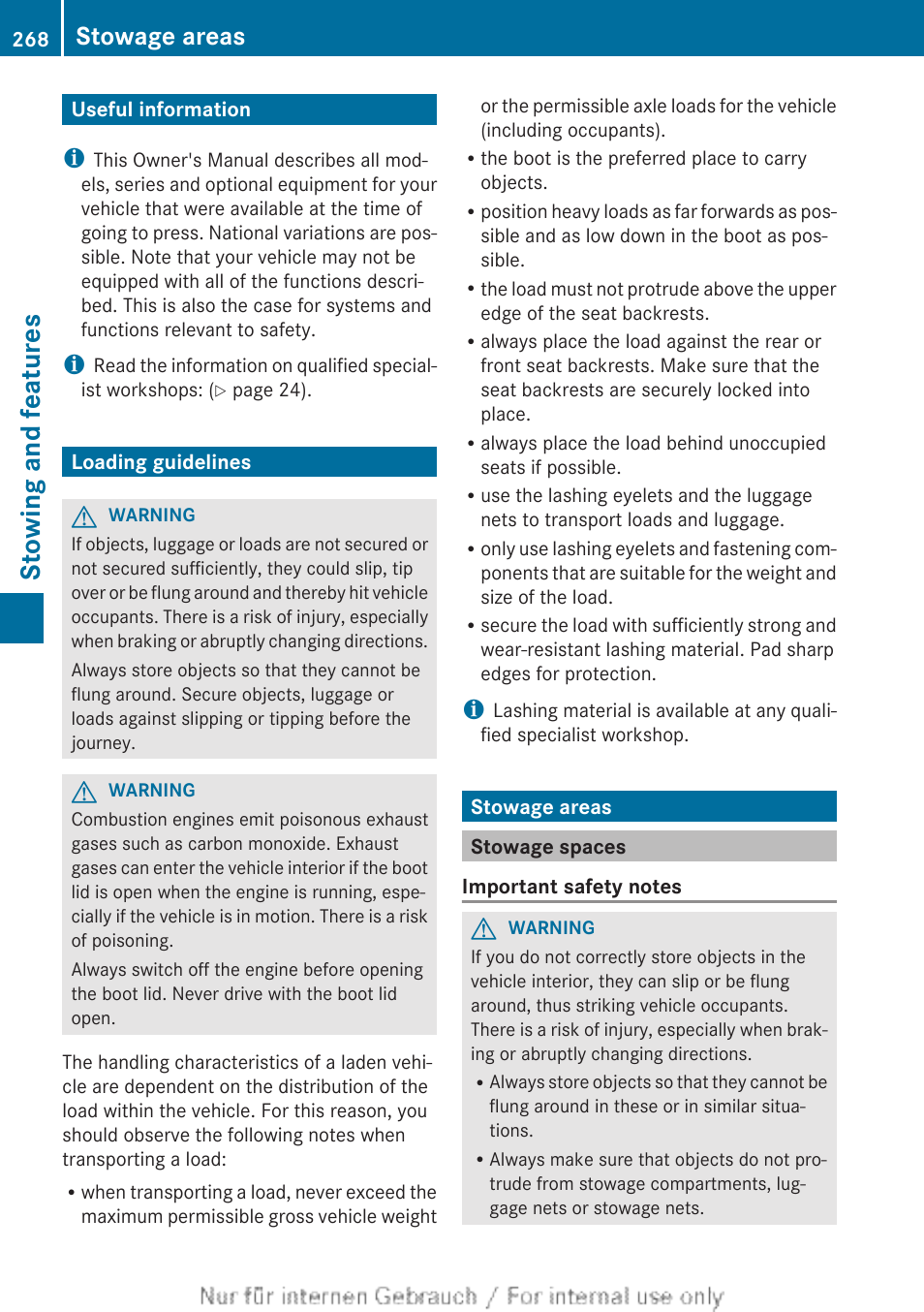 Stowing and features, Useful information, Loading guidelines | Stowage areas, Stowage spaces | Mercedes-Benz 2013 CLA Class User Manual | Page 270 / 352