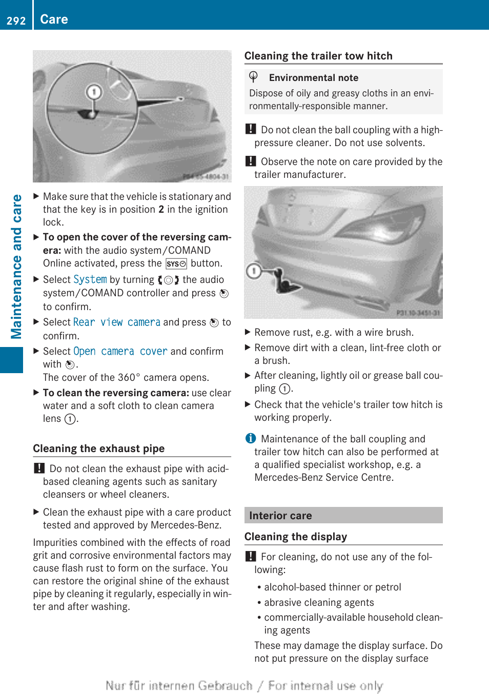 Interior care, Maintenance and care, Care | Mercedes-Benz 2013 CLA Class User Manual | Page 294 / 352