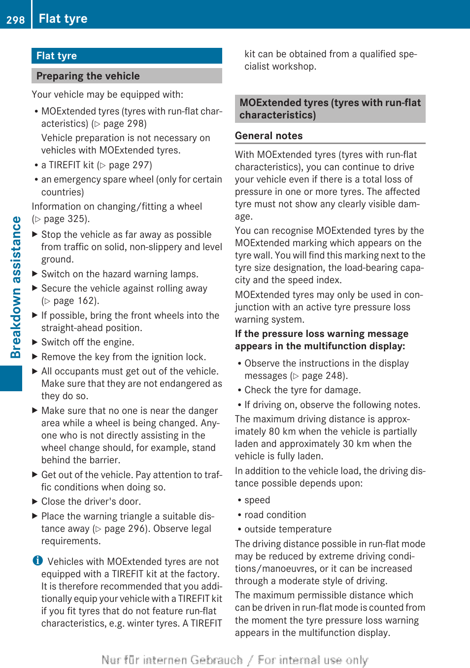 Flat tyre, Preparing the vehicle, Breakdown assistance | Mercedes-Benz 2013 CLA Class User Manual | Page 300 / 352