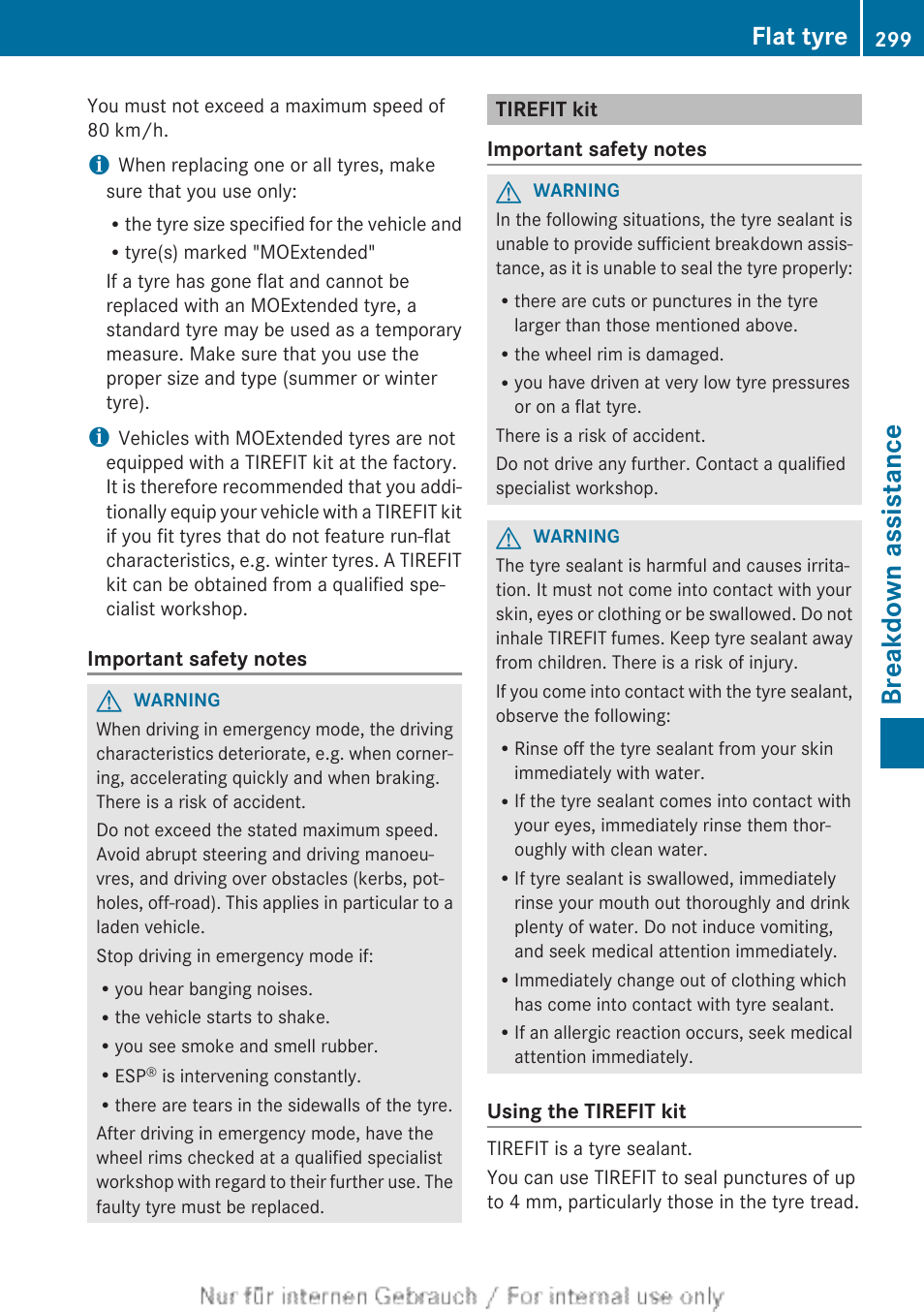 Tirefit kit, Breakdown assistance, Flat tyre | Mercedes-Benz 2013 CLA Class User Manual | Page 301 / 352