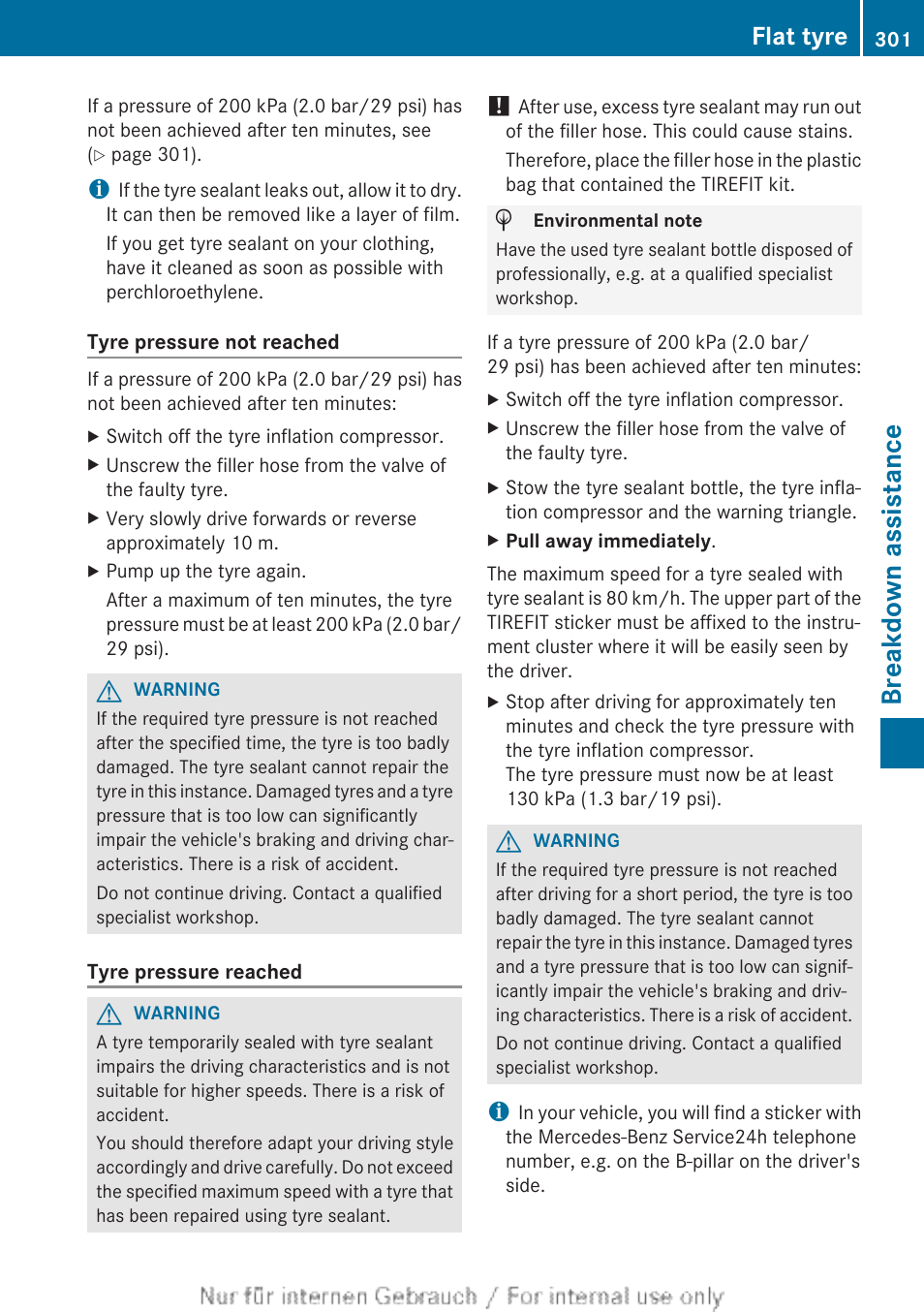 Breakdown assistance, Flat tyre | Mercedes-Benz 2013 CLA Class User Manual | Page 303 / 352