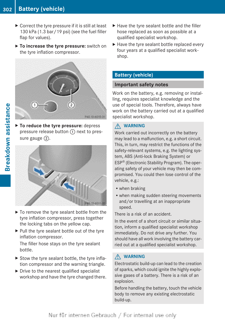 Battery (vehicle), Important safety notes, Breakdown assistance | Mercedes-Benz 2013 CLA Class User Manual | Page 304 / 352