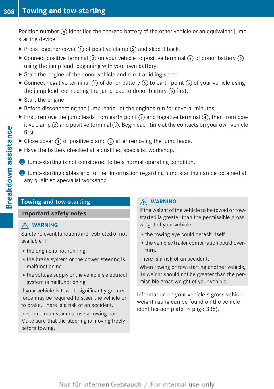 Towing and tow-starting, Important safety notes, Breakdown assistance | Mercedes-Benz 2013 CLA Class User Manual | Page 310 / 352